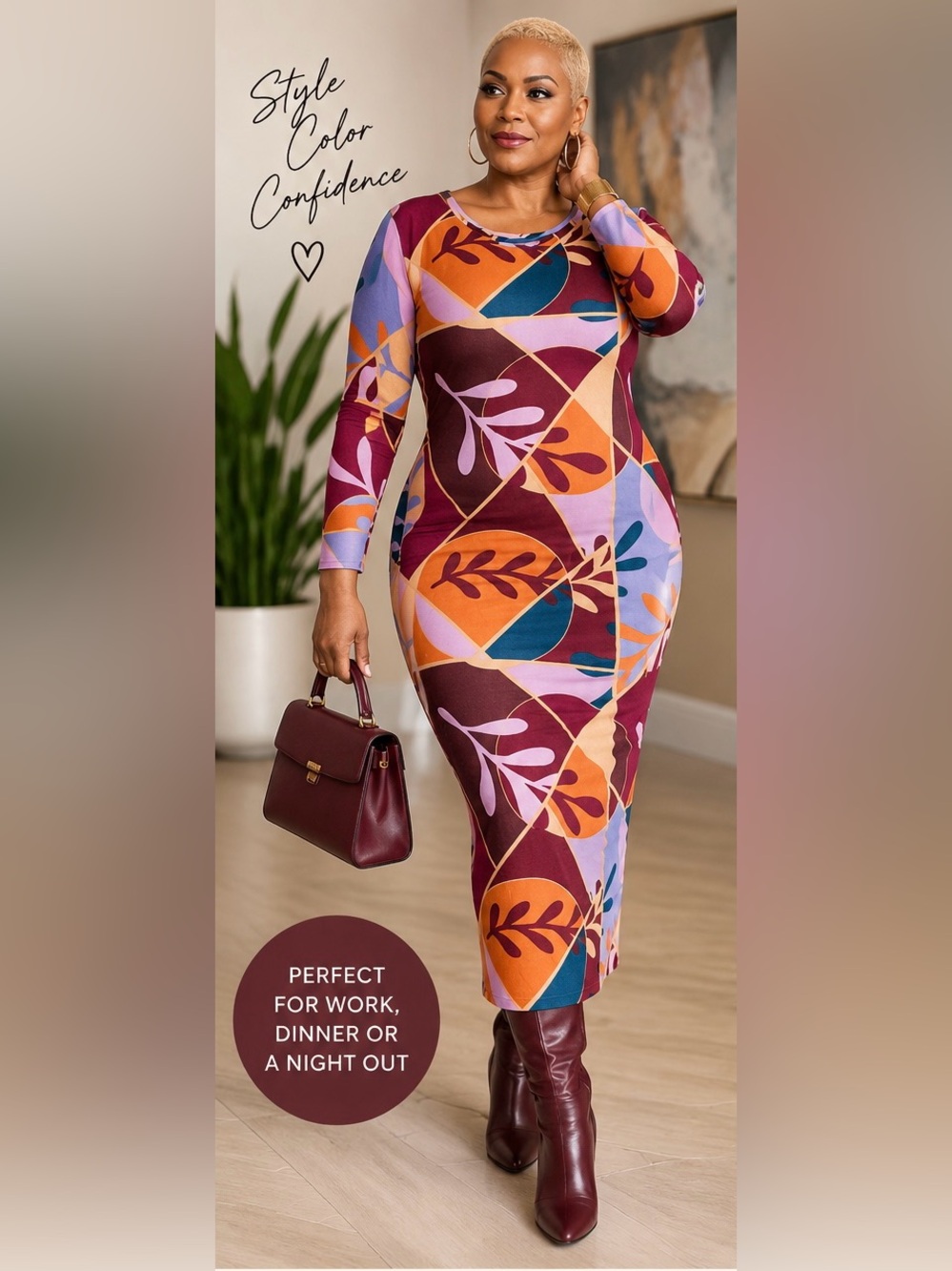 Target Multicolor Abstract Midi Bodycon Dress | Long Sleeve | Statement Print